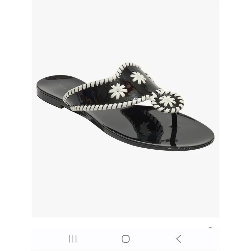 Jack Rogers Black and White Daisy Whipstitch Sandals